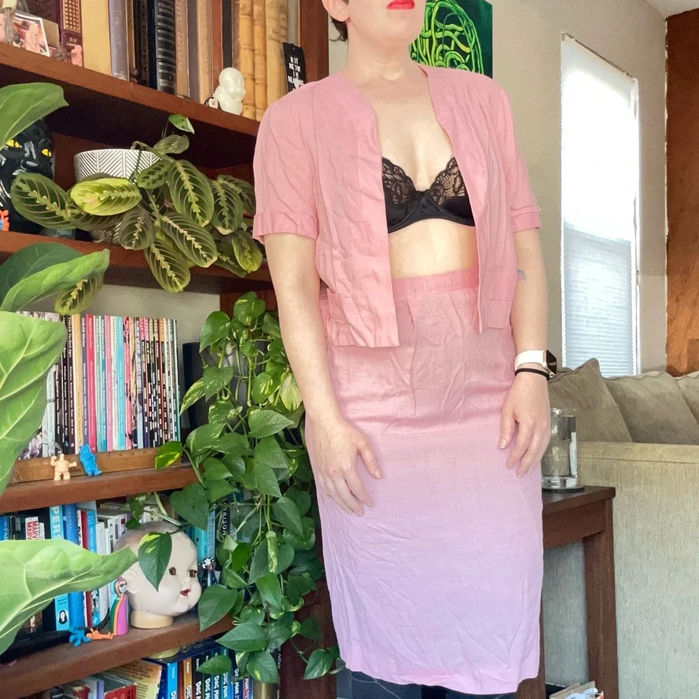 Vintage Pink Two-Piece Pencil Skirt Set